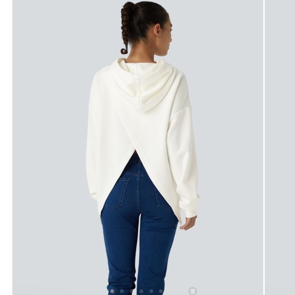 NWT Halara Hooded Drawstring  Crossover Split Sweatshirt - Picture 2 of 15